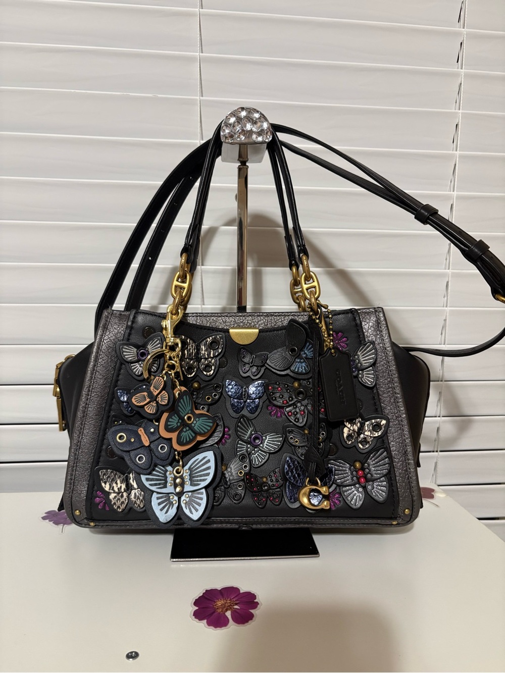 🦋Coach Dreamer Satchel Black Multi Butterfly Applique Snakeskin Handbag 72614🦋